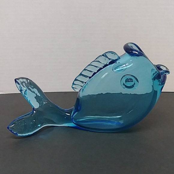 Blenko Other - Vintage Blenko blue glass fish, with open mouth